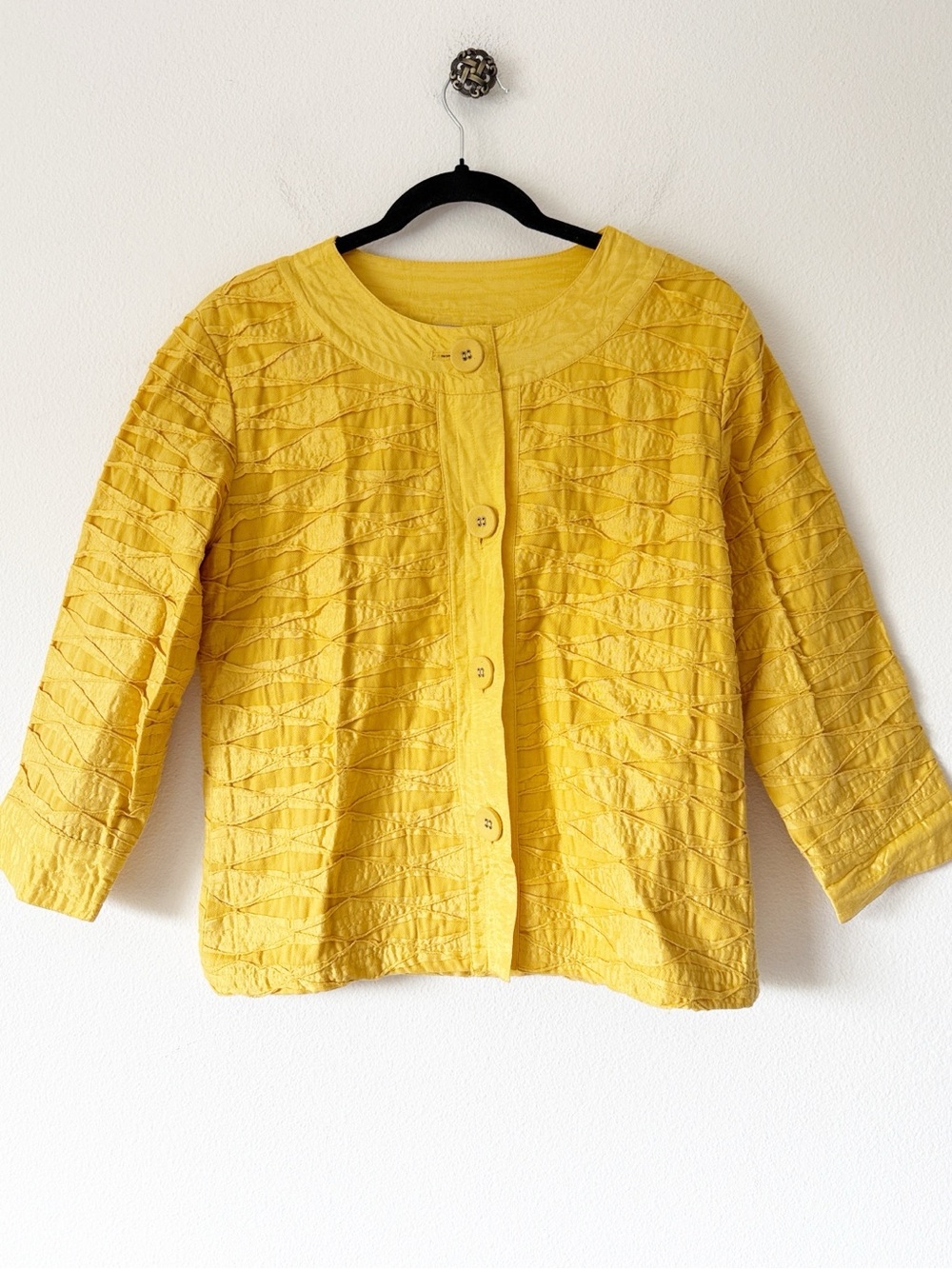 Chico’s Yellow Textured Button-Front Women's Jacket